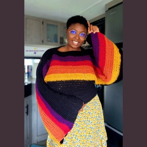 CROCHET PATTERN - Color Bridge Cropped Sweater - Size Inclusive