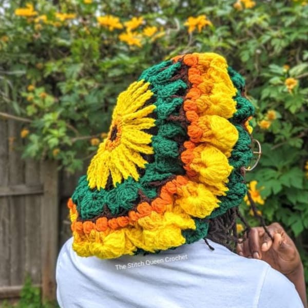 MOTIF CROCHET - Bonnet mandala tournesol - Fleur Cottagecore