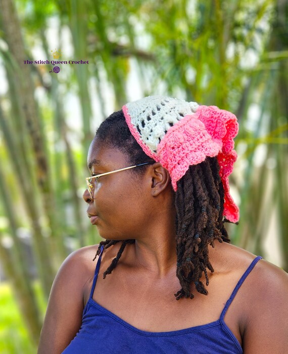 Bubbly Crochet Bandana - Large Kerchief - Boho, Hippie