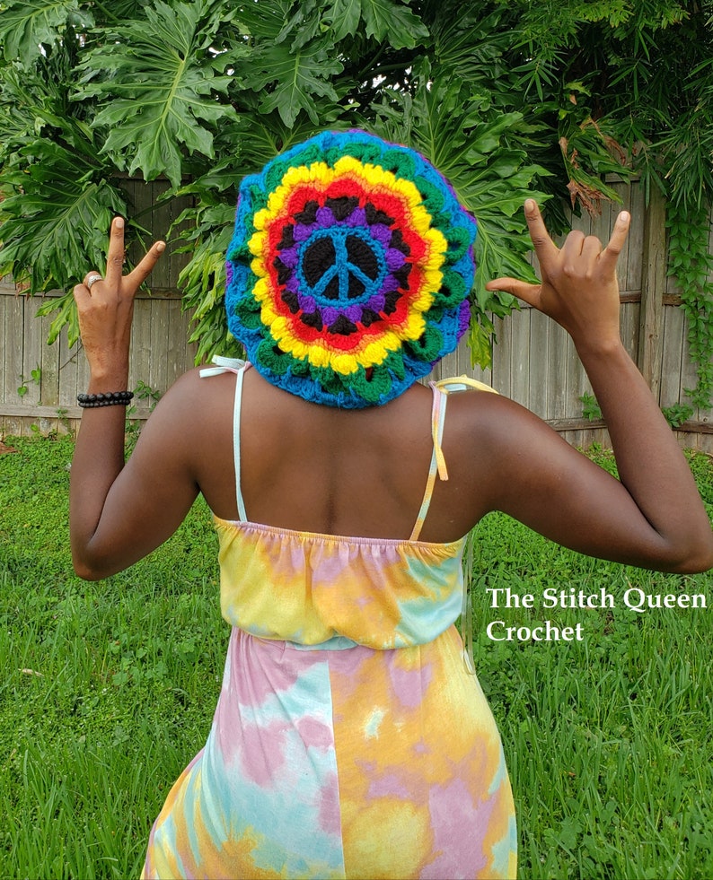 Rainbow Rasta Crochet Dreadlock Beret Slouchy Tam Hat Hippie Etsy