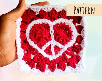 CROCHET PATTERN - Peace and Love Granny Square with Video Tutorial