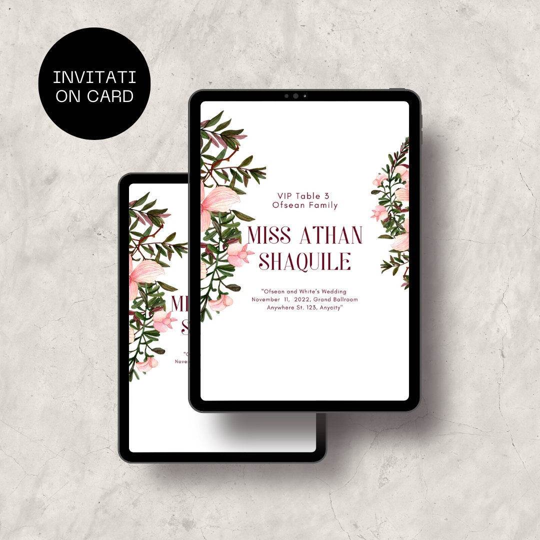 Pink Flower Wedding VIP Table Card Standard Size (5 X 7)inch Cardstock ...