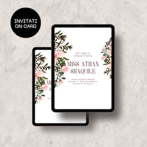 Carte de table VIP de mariage fleur rose taille standard (5 x 7) papier cartonné ou papier