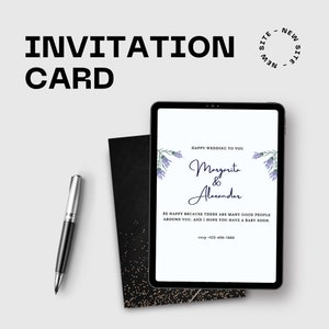 Carte de mariage aquarelle bleue taille standard (5 x 7) papier cartonné ou papier