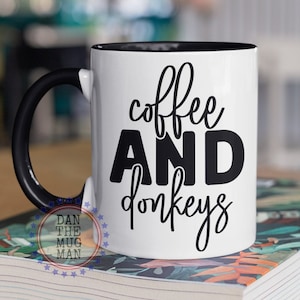 Kaffee und Esel, Schreibschrift, Esel Geschenke für Frauen, Esel Liebhaber Geschenk, Esel Becher