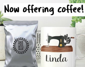 Personalized Sewing Coffee Mug with Black Machine, Sewing Gifts for Women, Add Coffee, Custom Name Quilting Cup, Christmas Gift