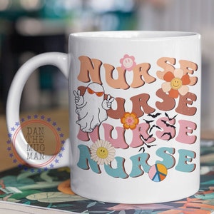 Groovy Nurse, Retro Nurse, Coffee Mug, Ghost Gifts, Ghost Mug, Gift for Her, Halloween Decorations, Halloween Kitchen Items,Groovy Halloween