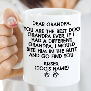 Koffiemok hond opa, ik zou hem in zijn kont bijten, grappige hondenmok, gepersonaliseerde hondenkoffiemok, hondenkop, hondenkoffiemok, grappige hondenmokken