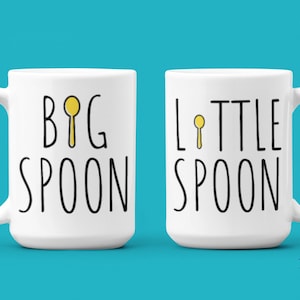Big Spoon Little Spoon Coffee Mug Set, Couple Gift, Just married, newlyweds, wifey, hubby, Valentine&#39;s Day Mugs, Mugs for Couples