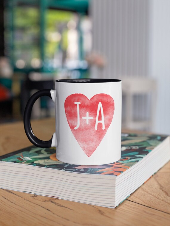 Taza de aniversario iniciales de pareja juego de tazas de - Etsy España