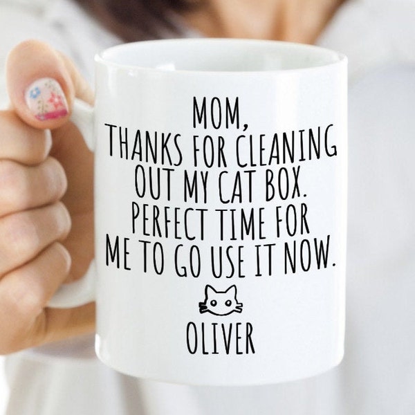 Divertente tazza da caffè mamma gatto, mamma grazie per aver pulito la mia scatola del gatto, regalo da gatto, tazza da caffè mamma gatto