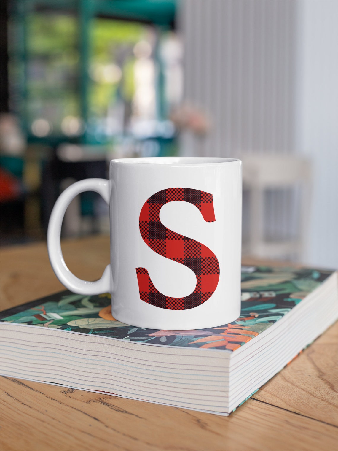 Buffalo Plaid Initial Coffee Mug Initial Mug Mug for Mom Etsy