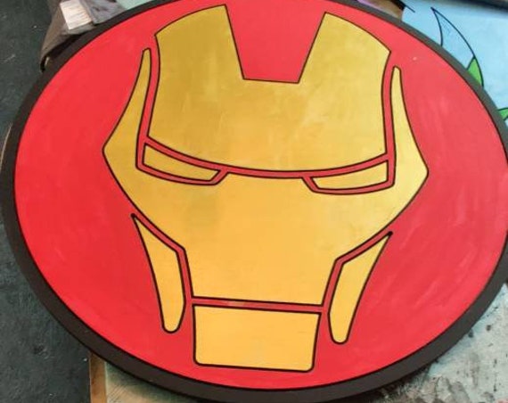 iron man face logo wooden sign wall decor iron man arc reactor hand made shield avengers iron man tray gift for him gift for her