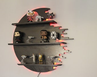 24" Death Star Wood Shelf With Lights, Decor, Star Wars Hand Made Bedroom Decor, Wooden Wall Sign, Father's Day Gift, Wedding