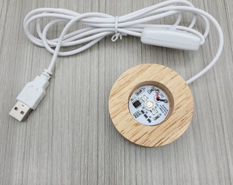Wooden base with multicolored led usb light