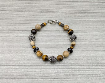 Silver bracelet with semi-precious stones