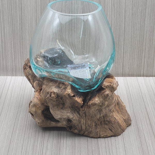 Bol verre souffler souche de bois