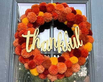 Fall/Autumn/Thanksgiving - Decorative Door or Wall Pompom Wreath