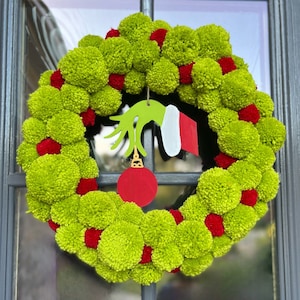 20" Grinch/Christmas/Holiday Wreath - Handmade Pompoms