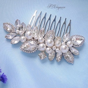 Swarovski Pearl Hair Comb, Small Crystal Hair Comb, Bridal Comb Pearl, Silver Hair Comb, Diamond Bridal Hairpiece, Swarovski Headpiece