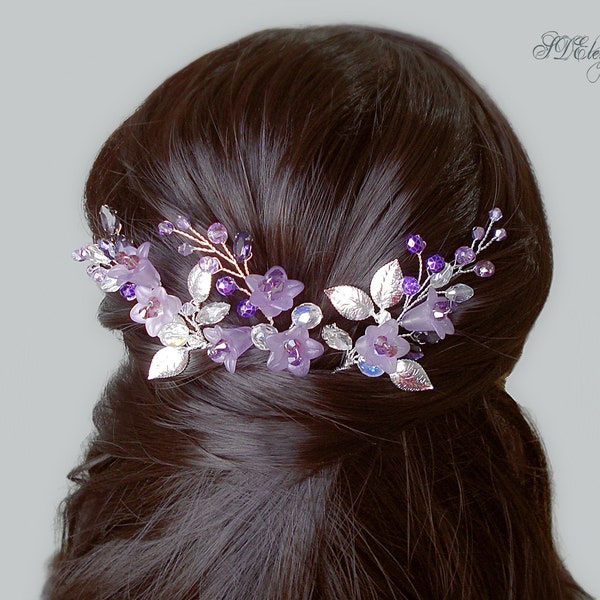 Purple Flower Wedding Hair Pins, Lavender Hair Pin Set, Lilac Hair Pins, Violet Floral Hair Pieces, Purple Floral Hairpins, Bridesmaid Gift