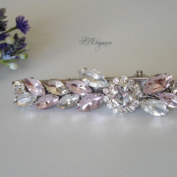 Swarovski Crystal Hair Clip, Wedding Hair Clip, Pink Rhinestone Hair Clip, Bridesmaid Hair Clip, Bridal Barrette, Rhinestone Hair Jewelry