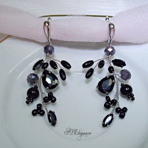 Black Wedding Earrings & Black Rose Crystal Hair Comb, Black Party Earrings, Black Bridal Jewelry Set, Crystal Earrings, Halloween Earrings