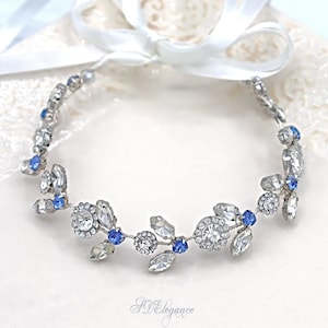 Blue Crystal Bun Wrap, Flower Wrap Crown, Blue Diamond Hair Piece for Bun, Ballet Bun Wrap, Something Blue Headpiece, First Communion Hair