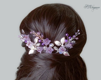 Purple Flower Wedding Hair Pins, Lavender Hair Pin Set, Lilac Hair Pins, Violet Floral Hair Pieces, Purple Floral Hairpins, Bridesmaid Gift