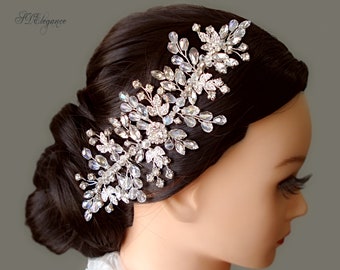 Swarovski Crystal Side Headpiece, Rhinestone Hair Comb, Big Wedding Crystal Hair Comb, Rhinestone Hair Vine, Silver Hair Comb Bridal