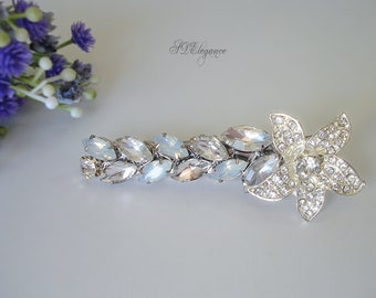 Swarovski Crystal Hair Clip, Blue Opal Hair Clip, Floral Wedding Hair Clip, Bridesmaid Hair Clip, Bridal Barrette, Rhinestone Hair Jewelry