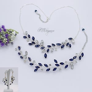 Dark Blue Crystal Jewelry Set, Navy Blue Necklace, Dark Sapphire Crystal Bracelet and Earrings, Something Blue, Blue Wedding Jewelry