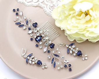 Silver crystal side comb with empire blue crystal ARTEMIS | Bridal hair comb, wedding hair piece | TANIA MARAS  main image 4