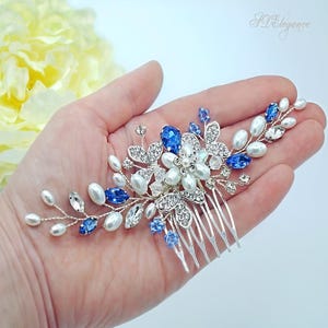 Blue Pearl Crystal Hair Comb, Sapphire Hair Piece, Wedding Hair Comb, Royal Blue Hair Clip, Something Blue Hair Pin, Bridesmaid Gifts
