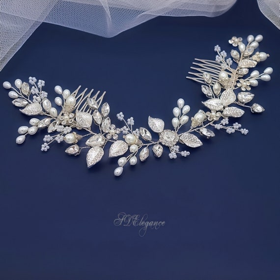 Buy Swarovski Crystal Hair Piece, Pearl Crystal Hair Comb  display picture 1