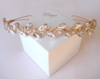 Rose Gold Wedding Headband, Swarovski Tiara, Rose Gold Rhinestone Bridal Hair Band, Rhinestone Tiara, Crystal Tiara, Tiara Headband