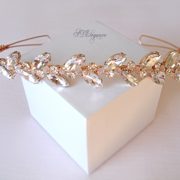 Rose Gold Hochzeit Stirnband, Swarovski Tiara, Rose Gold Strass Braut Haarband, Strass Tiara, Crystal Tiara, Tiara Stirnband