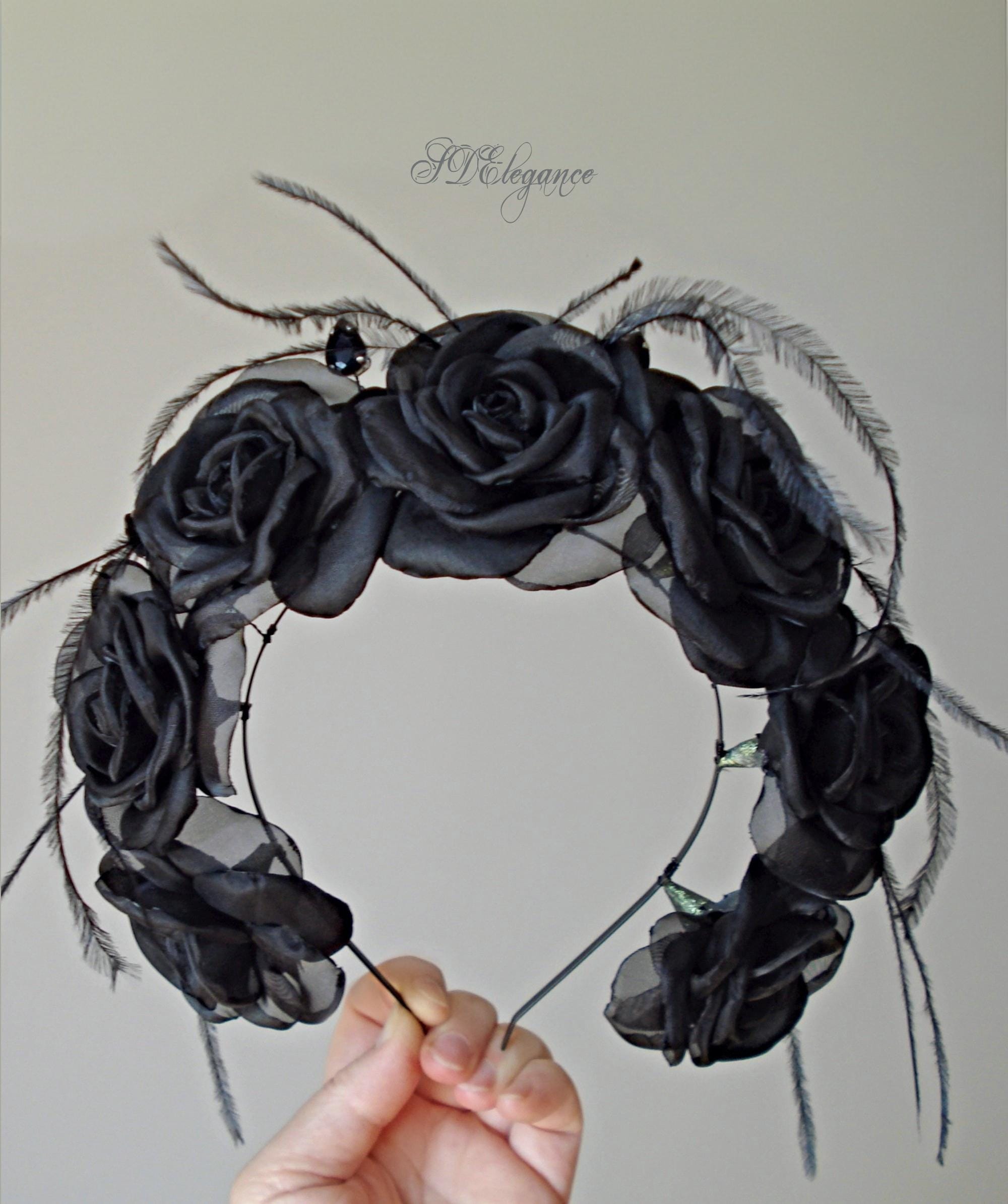 Black Rose Feather Headband Crystal Crown Black Rose Feather Crown - Etsy main image 4