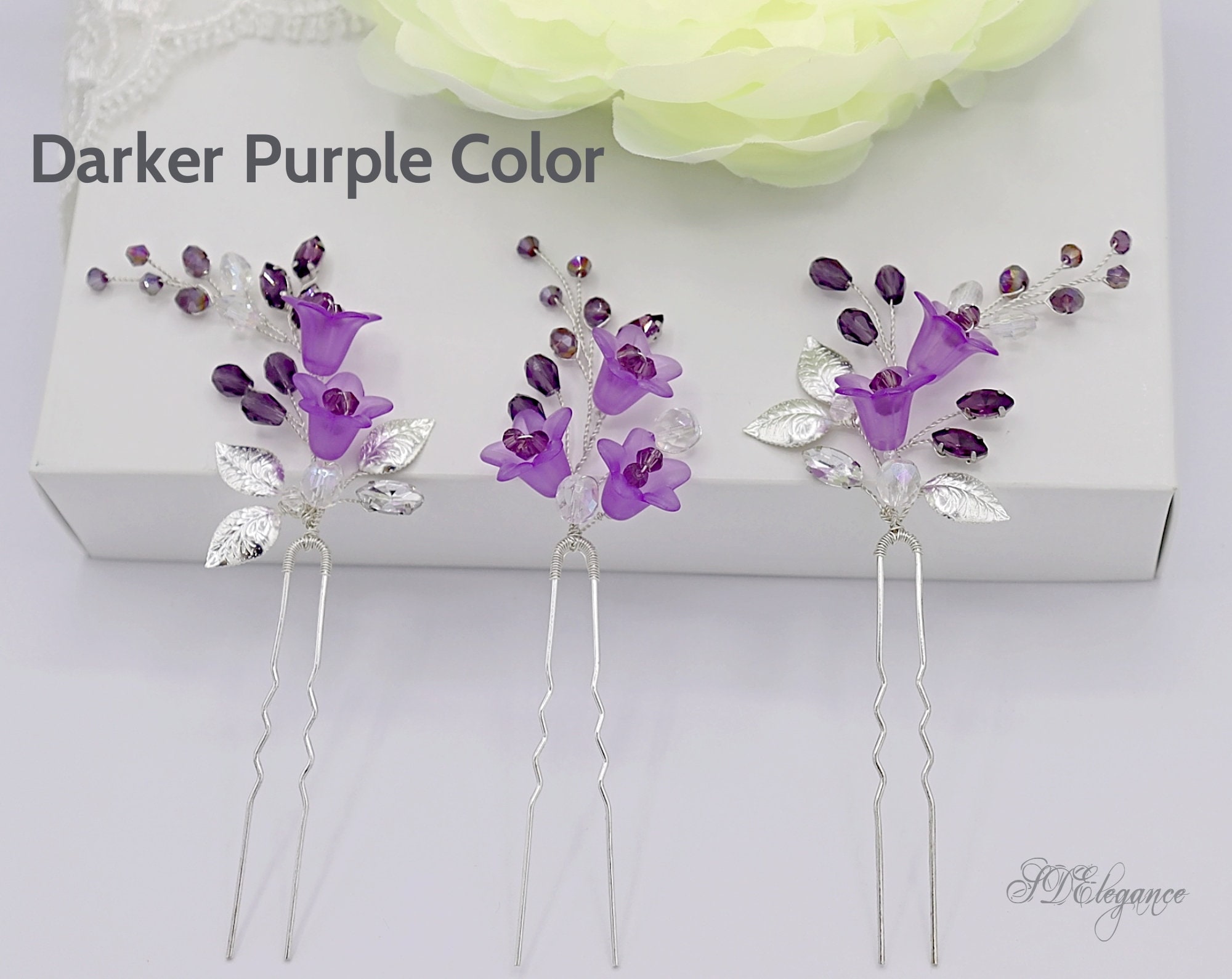 Elegant Silver and Purple Hair Clip Troth Fashion Metal Antique Silver Plated Crystal Rhinestone  main image 2