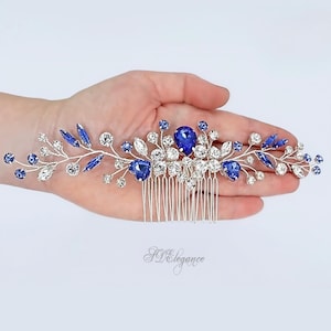 Blue Crystal Hair Comb, Royal Blue Wedding Hair Comb, Rhinestone Hair Comb, Sapphire Bride Hair Comb, Big Headpiece Blue, Crystal Hair Piece