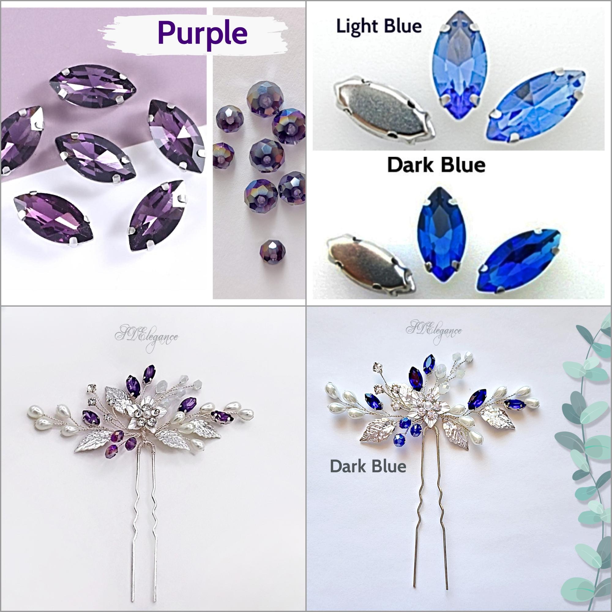 Blue Bridal Hair Pin, Navy Blue Bridal Hair Piece, Silver  display picture 2