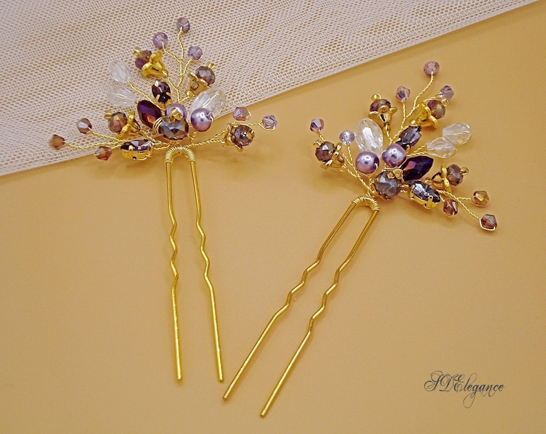 Purple Hair Pins Bridal Lavender Hair Pin Set Lilac Hair Etsy