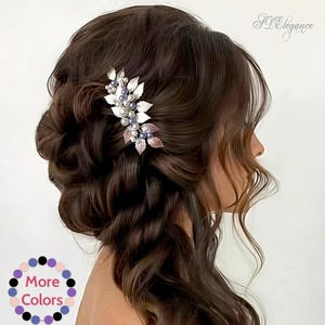 Blue & White Pearl Hair Comb, Leaf Bridal Comb Pearl, Navy Blue Bridesmaid Hair Comb, Silver or Gold Leaf Hair Piece, Sapphire Hair Jewelry