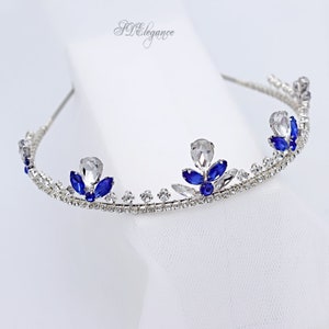 Blue Wedding Headband, Sapphire Tiara Crown, Dark Blue Tiara, Flower Girl Tiara, Communion Tiara, Bridal Wedding Tiara, Royal Blue Wedding