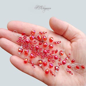 Red Bridal Hair Vine, Babys Breath Hair Vine, Red Hair Piece, Red Hair Brooch, Red Bridesmaid Headpiece, Side Wedding Hairpiece, Red Wedding