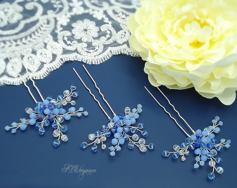 Blue Bridal Hair Pins Set of 3 Bridal Hair Pins Dusty Blue Etsy