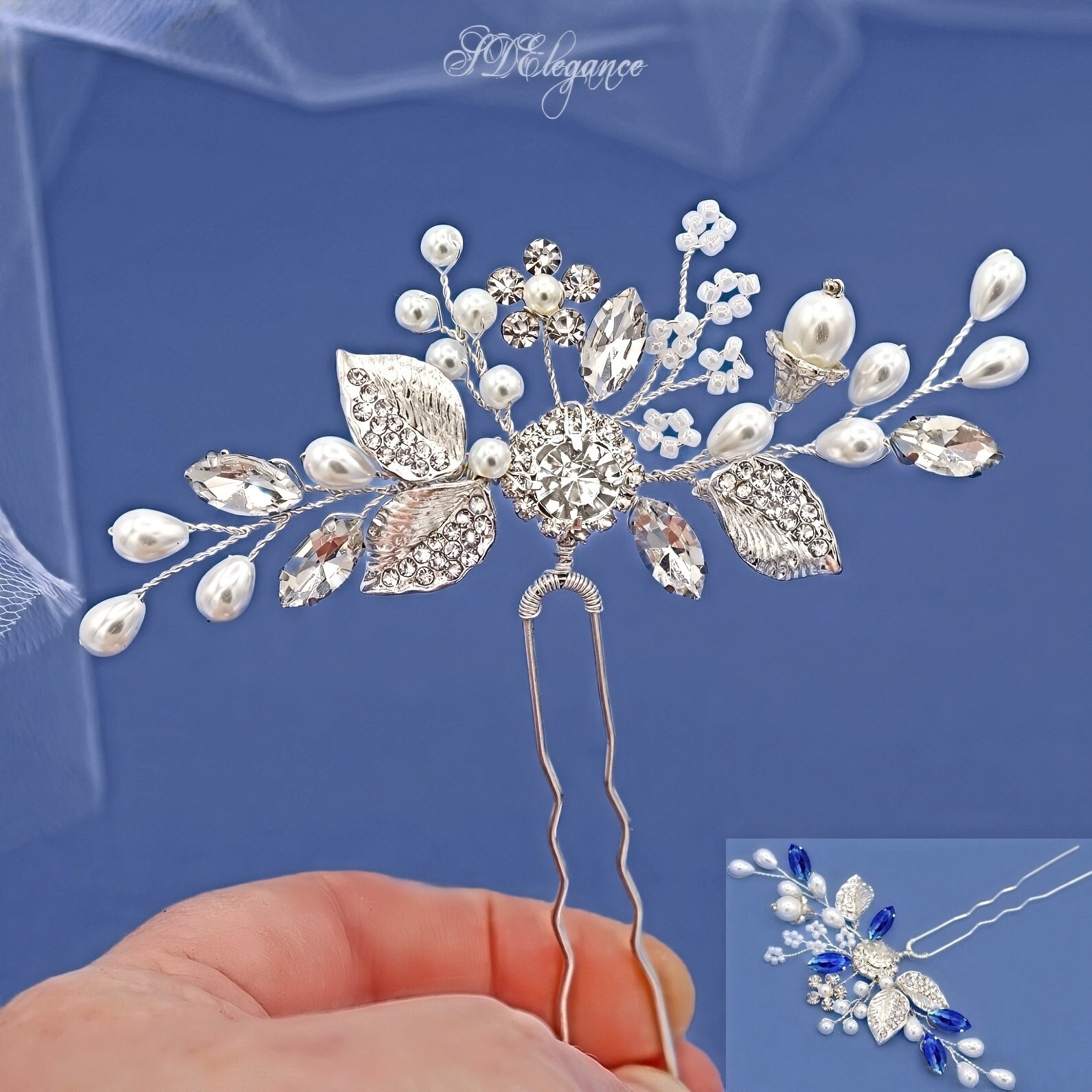 Women\'s Gold Rhinestone Crystal Handmade Bridesmaid Floral Pearl Hair Pins Floral rhinestone hair pins - Dainty rhinestone blossom hair  main image 3
