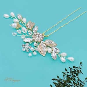 Silver or Gold Pearl Crystal Hair Pins, Bridal Hair Pins, Crystal Hair Clip, Floral Hair Pin, Blue Wedding Hair Pins, Bridesmaid Headpiece