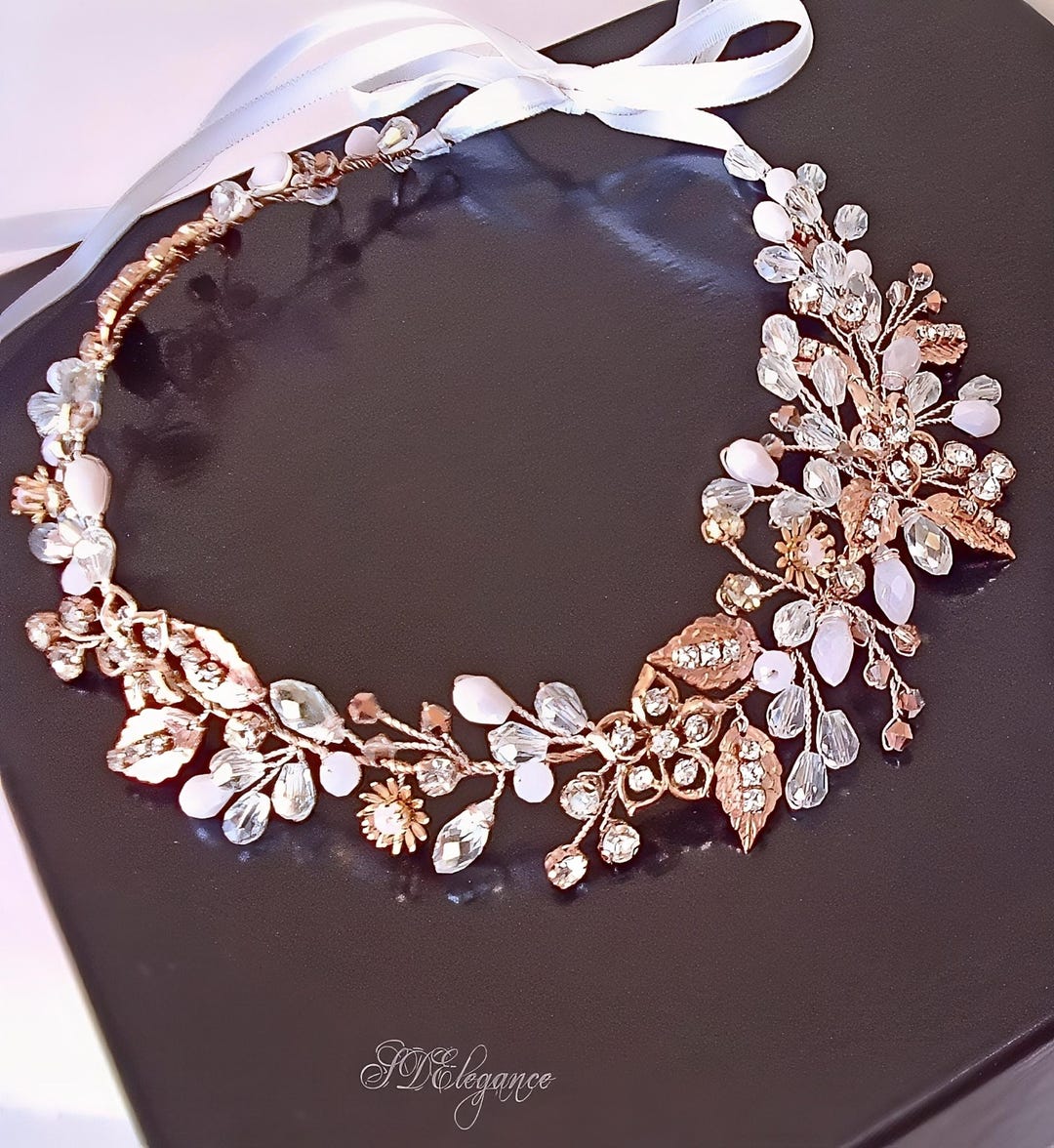 Crystal Floral Rose Gold Tiara Headband - Women Accessories 5cm Tall AB Crystal Flower Rose Gold Wedding Princess Tiara  main image 4