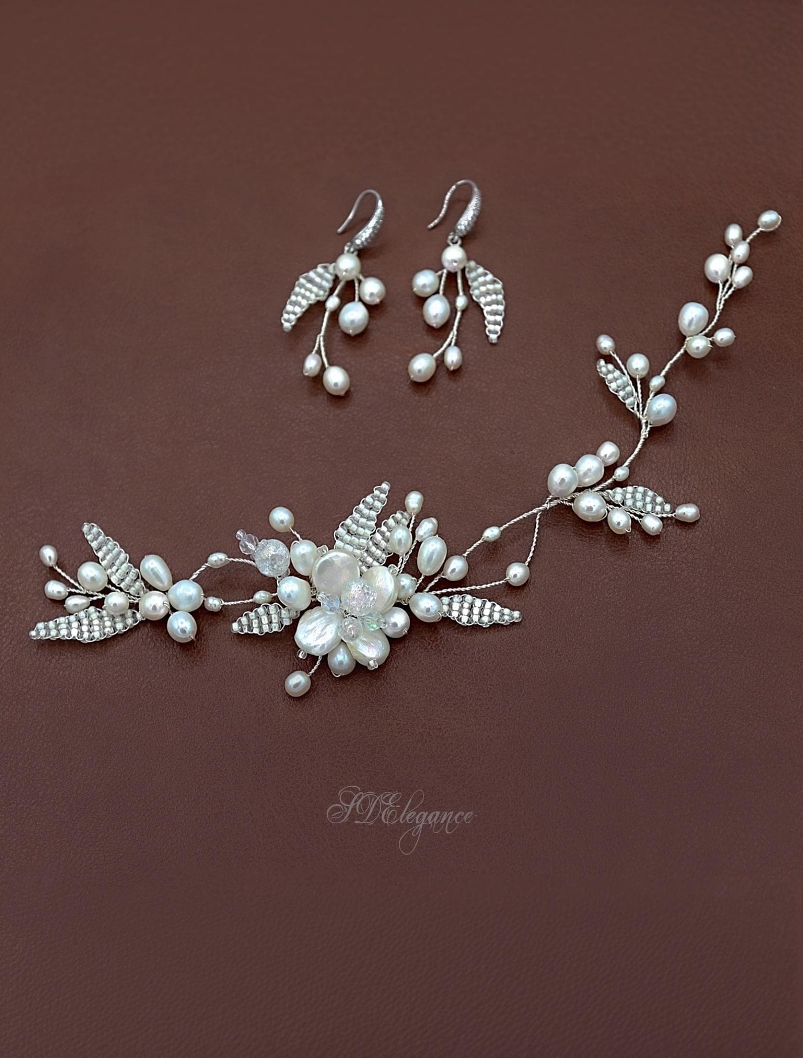 Freshwater Pearl Bridal Hair Vine & Handmade Earrings Freshwater Pearl Bridal Hair Vine & Handmade Earrings